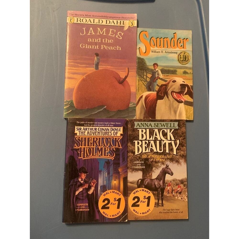 Lot of 4 Classic Kid Books Sounder Black Beauty Sherlock James Giant Peach